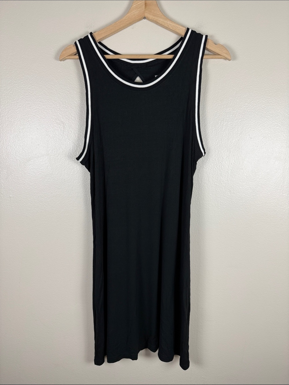 Mossimo Supply Co. Black Ribbed Tank Dress with White Trim. Large